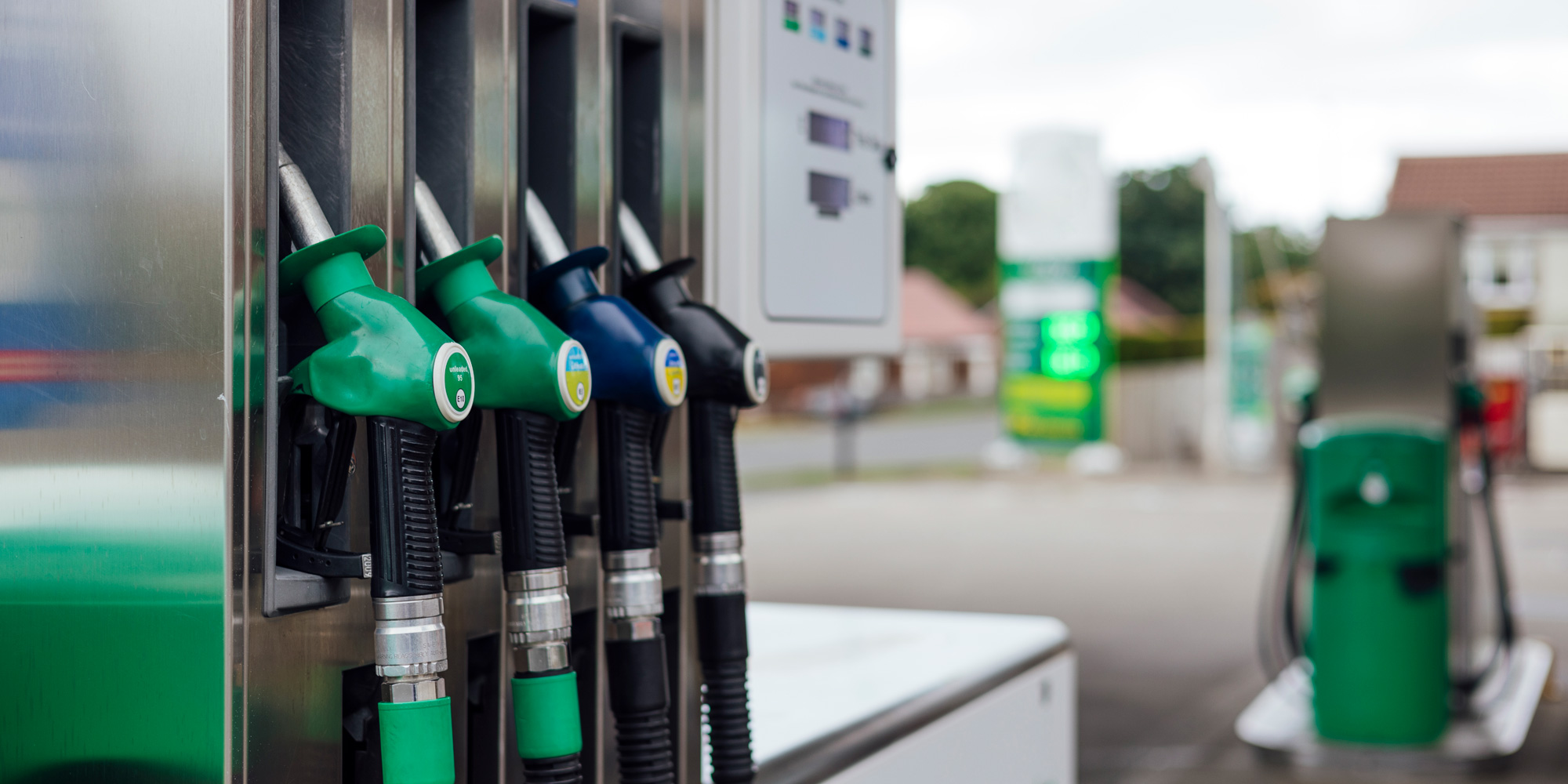 Petrol and diesel pumps on a forecourt